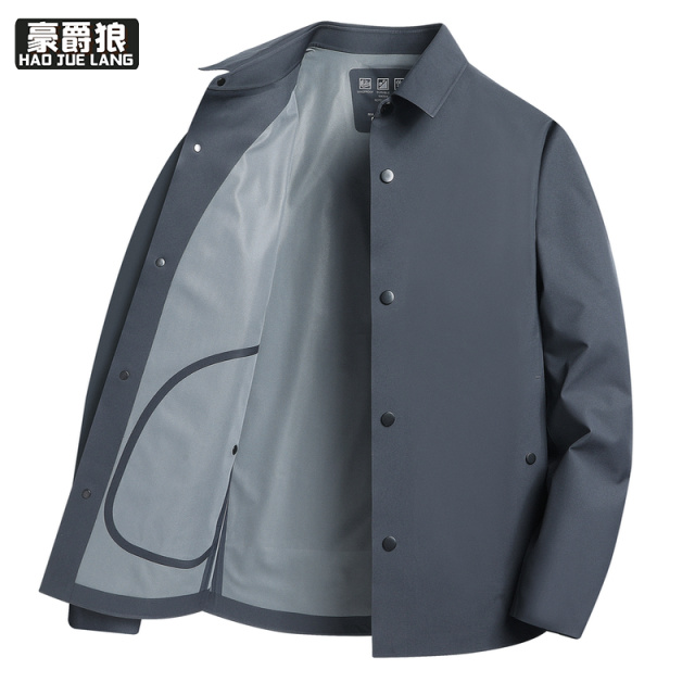 13703959.中年人夹克外套男士爸爸秋款翻领净色单排扣休闲品质夹克上衣