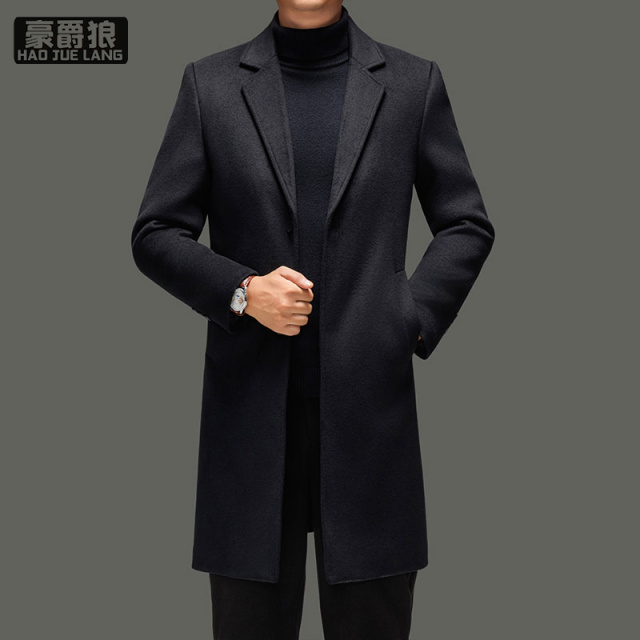 13703965.罗蒙羊毛呢大衣男士秋冬新款高级感加厚保暖中长款呢子风衣外套男