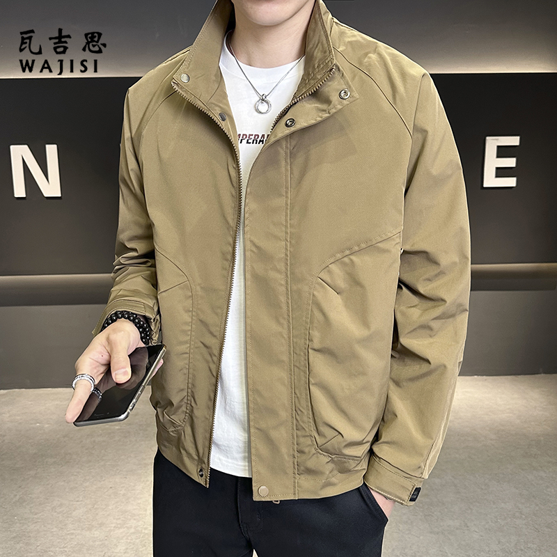 13704062.夹克男立领时尚新款春秋季潮流百搭上衣男士时尚休闲薄款工装外套