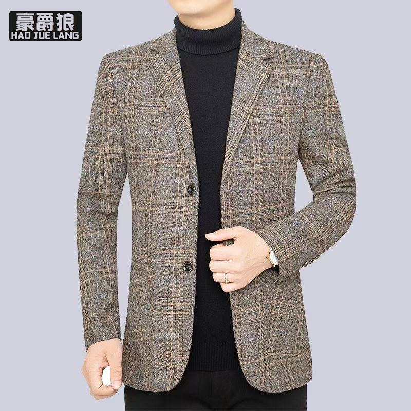 13704009.英伦风格子西装男款高级感正装单西外套高端商务休闲短款西服