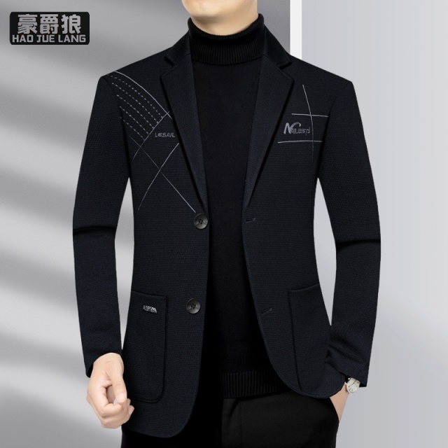 13703944.青年休闲西服男春秋薄款韩版时尚潮流高级感痞帅英伦刺绣西装外套