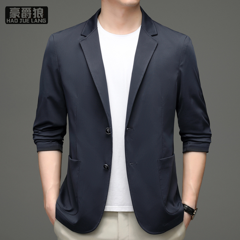 13704029.男士高档西装春秋新款高档次免烫中青年商务休闲西服男纯色外套