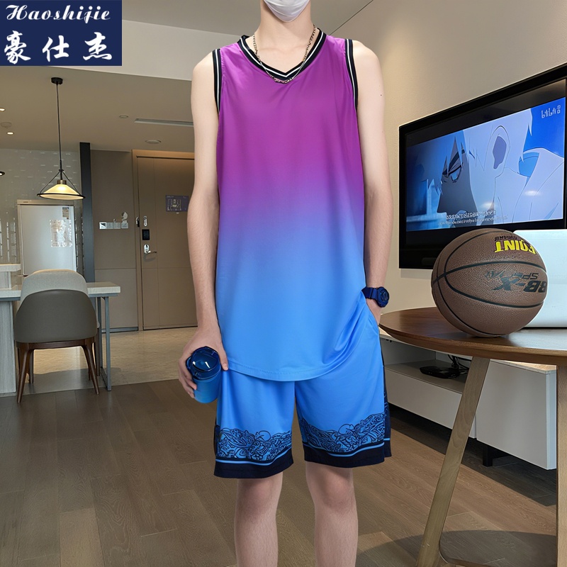 13716433.《简约潮流》夏季渐变篮球服套装男女比赛训练服青少年速干队服