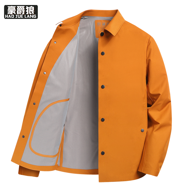 13703959.中年人夹克外套男士爸爸秋款翻领净色单排扣休闲品质夹克上衣