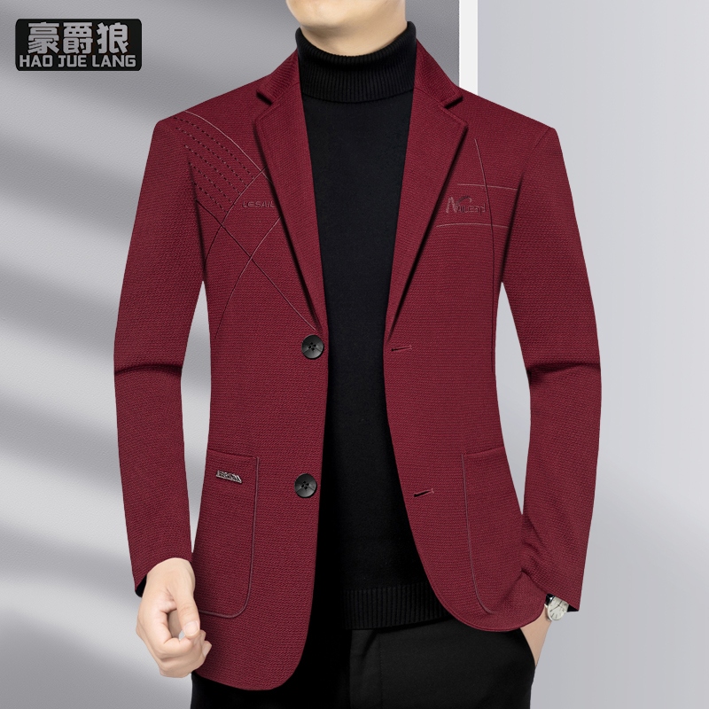 13703944.青年休闲西服男春秋薄款韩版时尚潮流高级感痞帅英伦刺绣西装外套