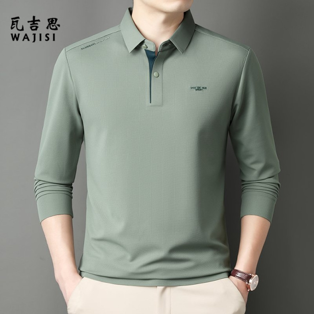 13704060.中年男士长袖t恤纯棉翻领打底polo衫春秋季爸爸秋衣服上衣