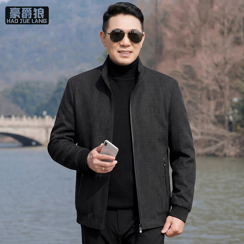 13704039.立领夹克外套男士舒适新款春秋季行政休闲中老年人爸爸装爷爷衣服