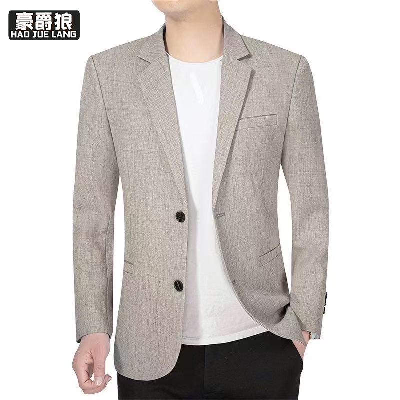 13704003.男士西装外套春秋薄款休闲修身西服中年爸爸装秋季单西上衣