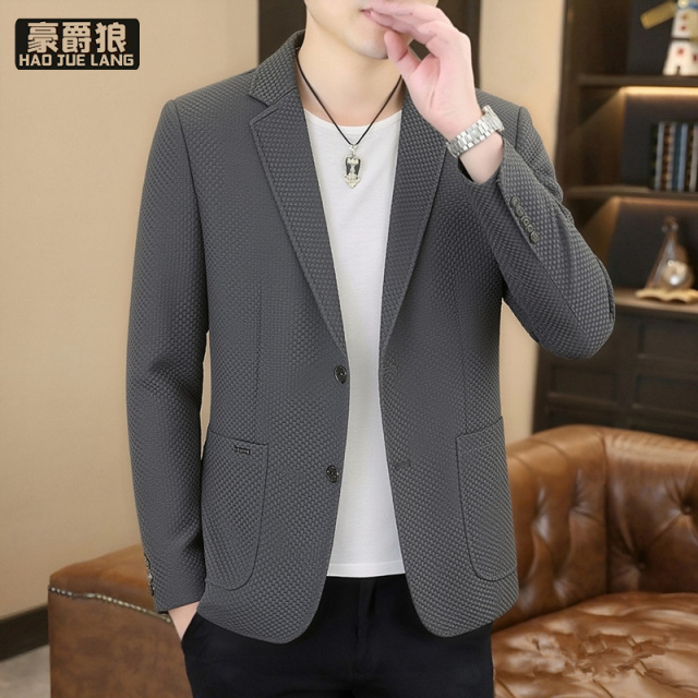 13704043.男士休闲西装外套春秋修身两粒扣商务西服高级感上衣