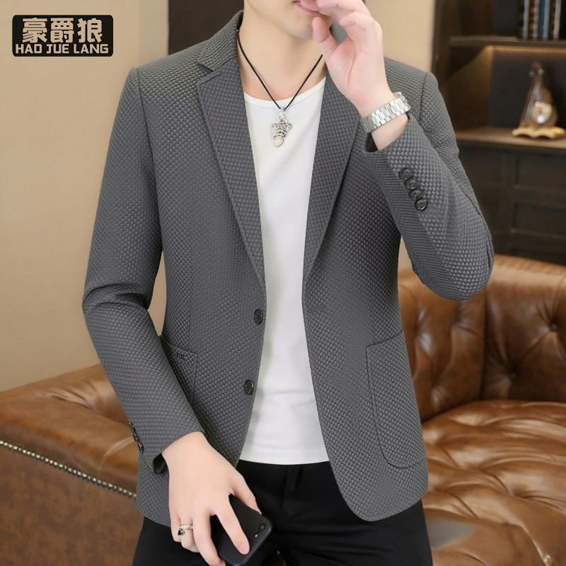 13704043.男士休闲西装外套春秋修身两粒扣商务西服高级感上衣