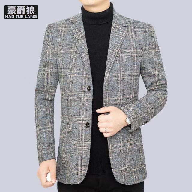 13704009.英伦风格子西装男款高级感正装单西外套高端商务休闲短款西服