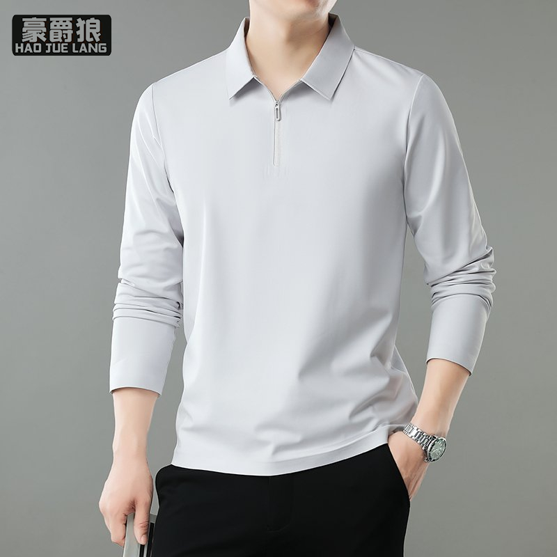13703999.男士半拉链长袖Polo衫时尚春季新款潮流休闲打底t恤男