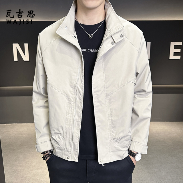 13704087.夹克男立领春季时尚新款拉链口袋工装外套潮流高级感短款上衣男装