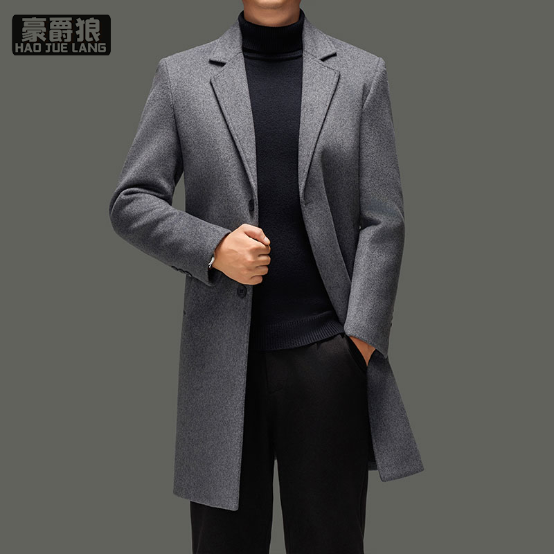 13703965.罗蒙羊毛呢大衣男士秋冬新款高级感加厚保暖中长款呢子风衣外套男