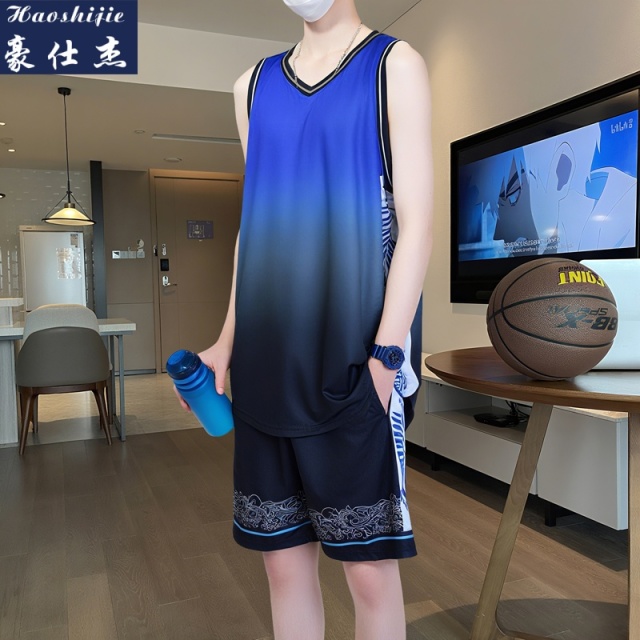 13716433.《简约潮流》夏季渐变篮球服套装男女比赛训练服青少年速干队服