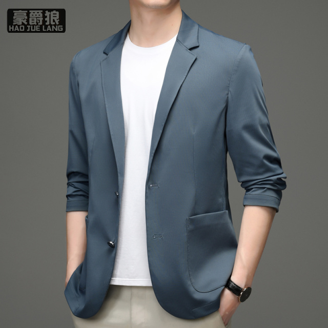 13704029.男士高档西装春秋新款高档次免烫中青年商务休闲西服男纯色外套