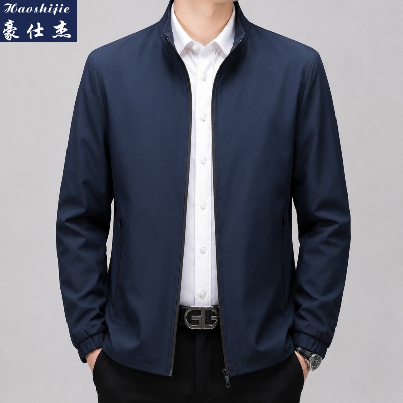 13718737.《百搭潮流》春秋季新款行政夹克干部立领商务中年男士夹克外套