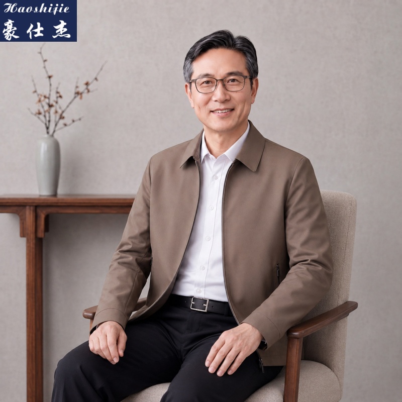 13718734.《休闲耐穿》春秋季新款行政夹克干部短款翻领商务中年男士夹克外套