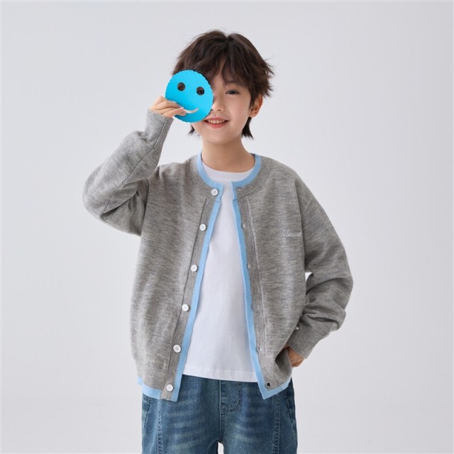13722215.【3级抗起球】海妈家男童学院风毛衣针织开衫2026秋款中大童洋气外套上衣