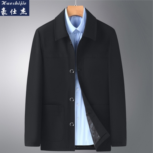 13718730.《简约时尚》秋季纽扣中年翻领爸爸装外套男士商务休闲夹克