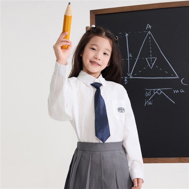 13728288.【100%棉】海妈家女童学院风纯色长袖衬衫2026秋款儿童白衬衫上衣外套JK演出服