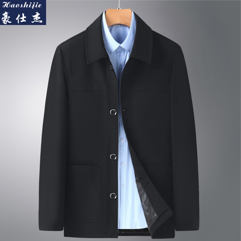 13718730.《简约时尚》秋季纽扣中年翻领爸爸装外套男士商务休闲夹克
