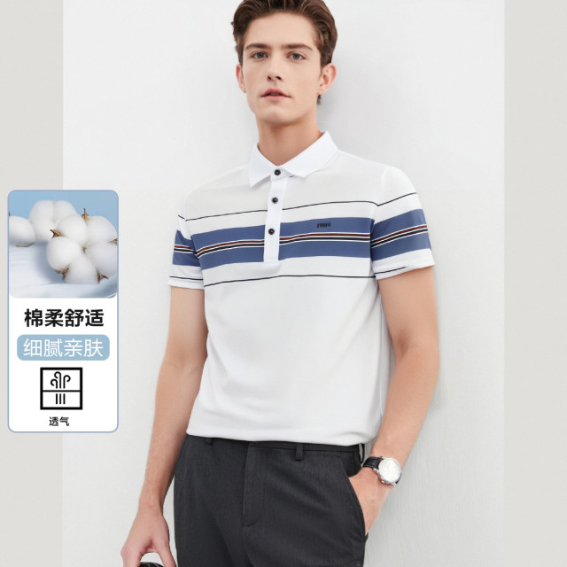 13720182.丝光棉+透气舒适夏季休闲定位条短袖体恤polo衫男
