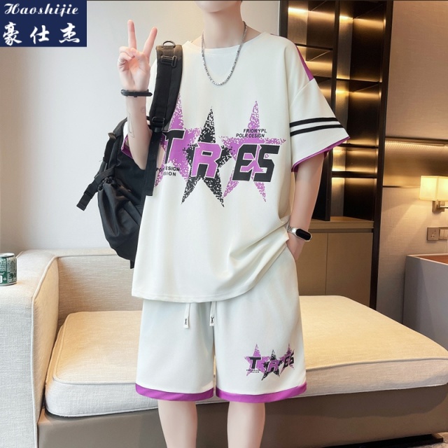 13719745.《百搭潮流》夏季新款休闲运动短袖短裤男士青少年衣服套装