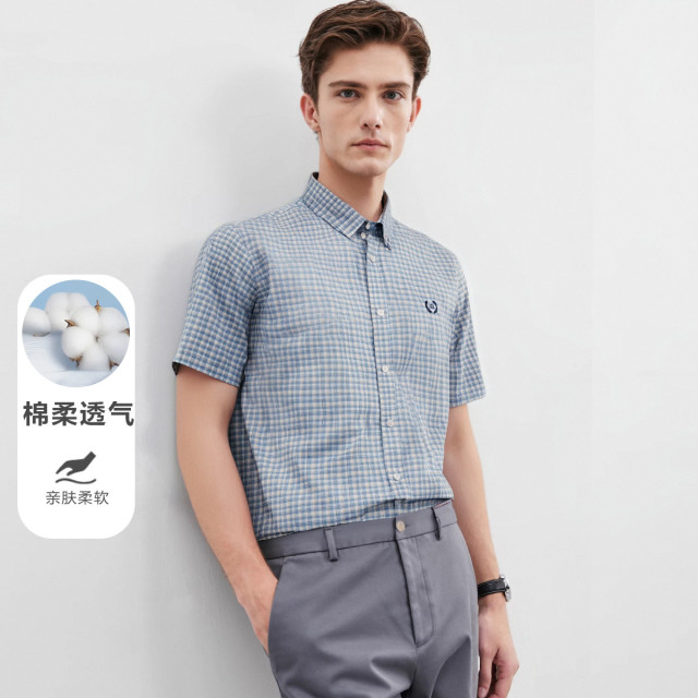 13720157.棉&清凉纤维夏季柔软透气舒适短袖休闲衬衫男