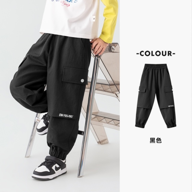 13721149.男童登山长裤春秋款印花贴袋机能工装裤儿童柔软挺括出游束脚裤子