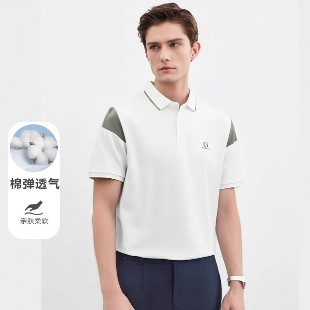 13720178.棉+弹力透气夏季时尚拼色翻领t恤polo衫男