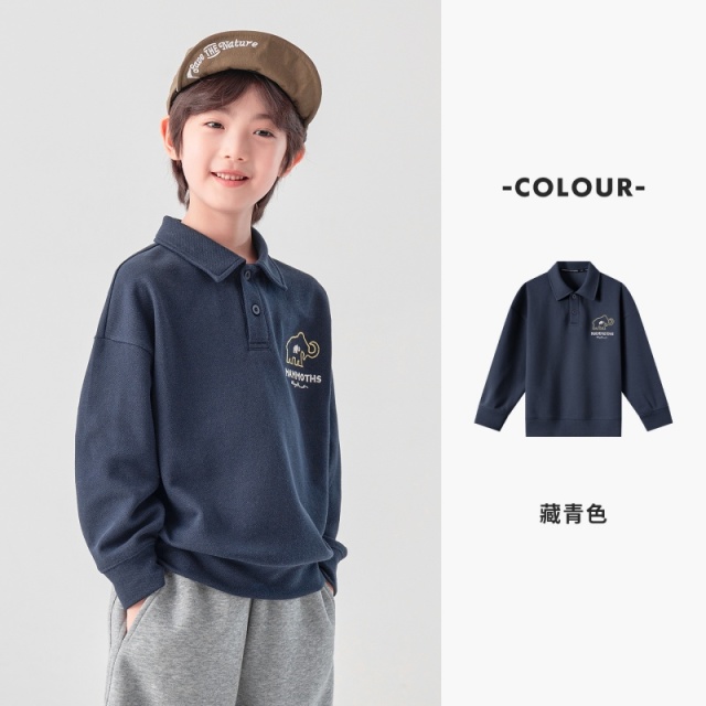 13721144.男童POLO衫春秋款大象字母绣花翻领落肩袖儿童柔软亲肤休闲上衣
