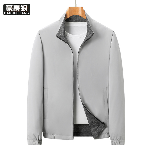 13722840.春秋季桑蚕丝双面穿夹克男中年商务休闲时尚立领百搭短款拉链外套