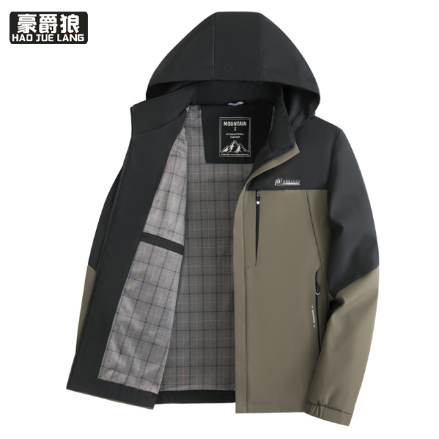 13722785.春秋季新款男士连帽夹克衫薄款休闲拼色中年爸爸春装外套带帽