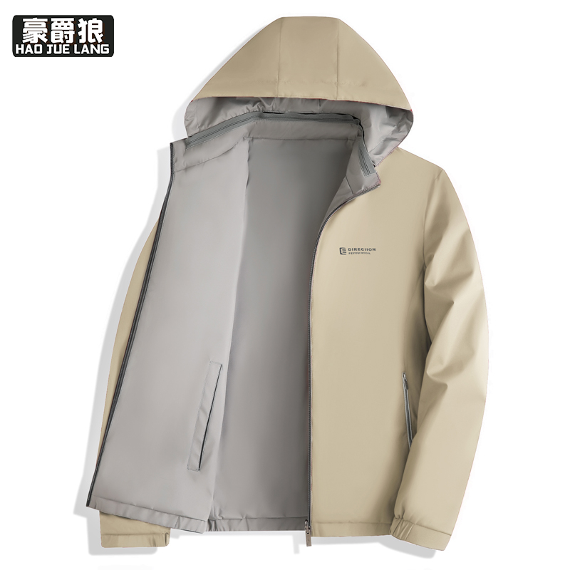 13722818.两面穿春秋季新款男士夹克外套连帽可脱卸商务休闲行政上衣