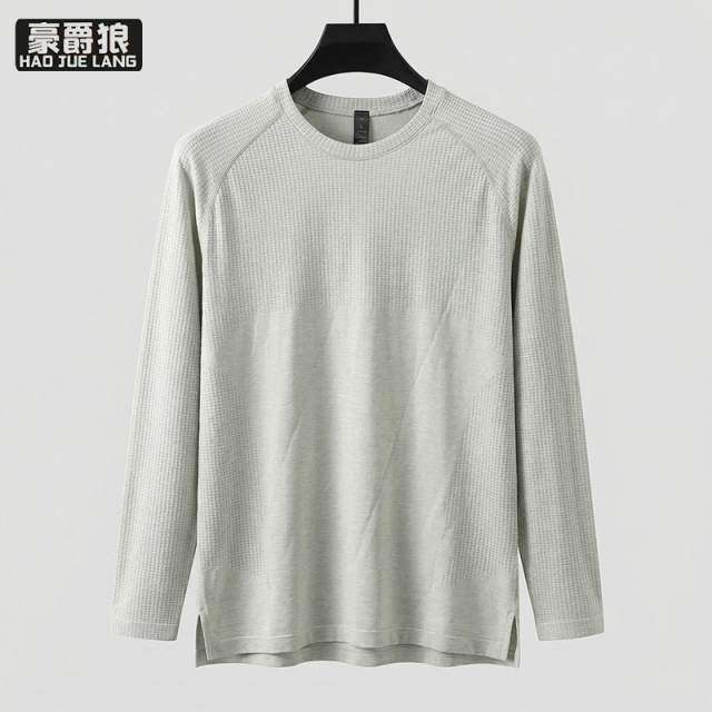 13722763.长袖速干圆领T恤男薄款透气排汗弹力健身网眼轻量户外运动打底衫t