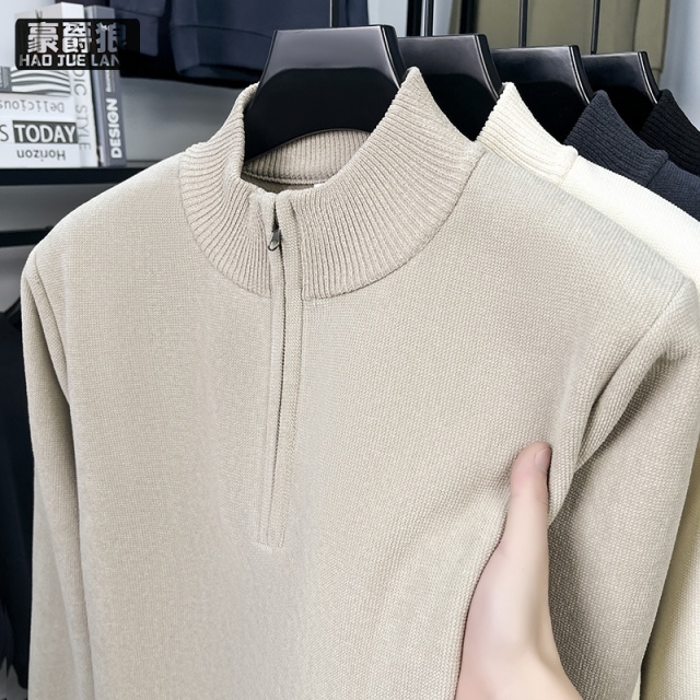 13722764.半拉链卫衣男士时尚秋冬季加绒加厚潮流美式立领上衣休闲长袖t恤男款