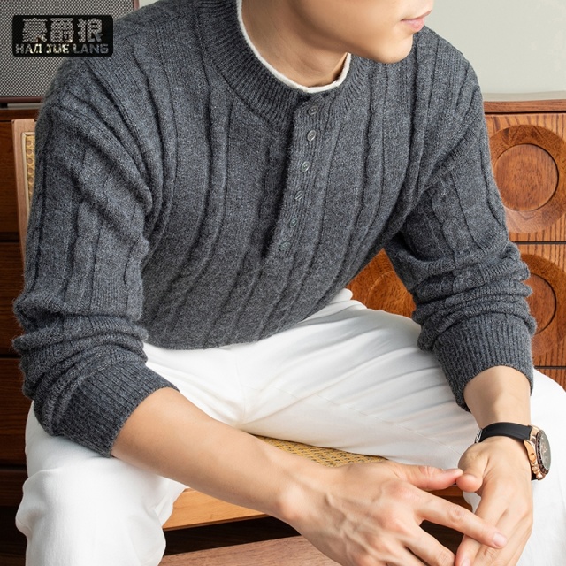 13722808.老钱风麻花亨利领毛衣男款冬季加厚针织polo衫高级感痞帅内搭打底