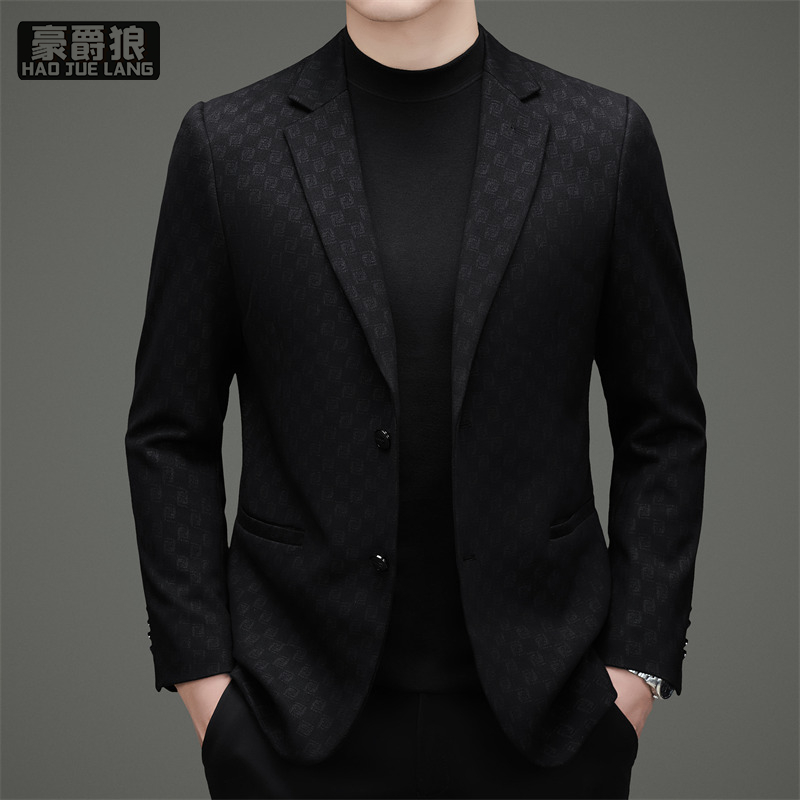 13722771.春秋季商务休闲西服男士高级感黑色修身百搭轻奢英伦潮流外套