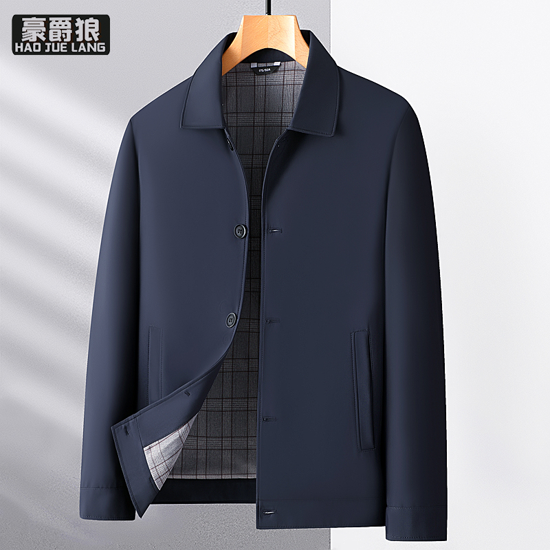 13722854.中老年爸爸外套男士春秋季舒适新款商务休闲行政夹克翻领爷爷上衣