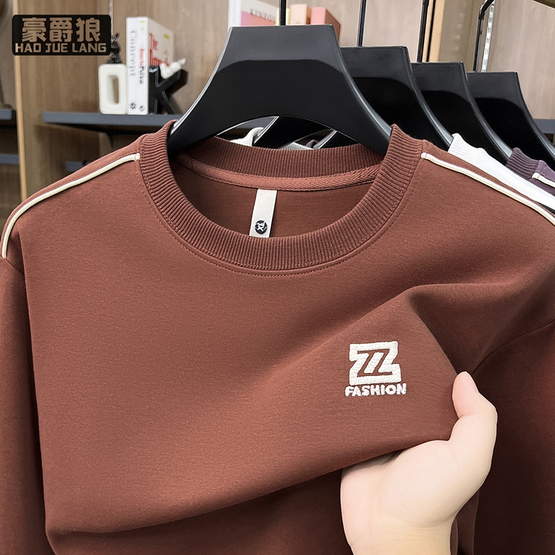13722881.圆领卫衣男春秋季新款潮牌高级薄款长袖t恤男装秋衣打底衫
