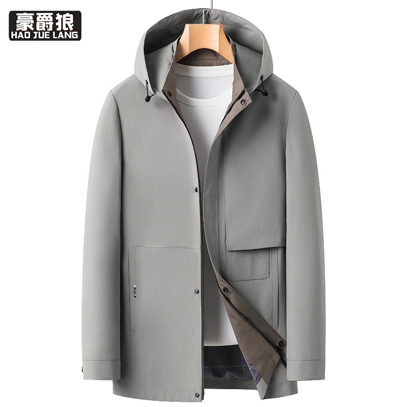 13722827.连帽薄款夹克衫男时尚高档春秋季中青年百搭休闲男士上衣外套
