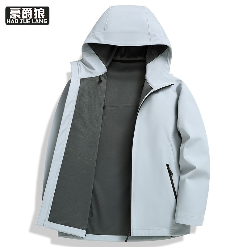 13722845.连帽软壳夹克男春秋薄款户外登山服男士运动休闲时尚防风防水外套