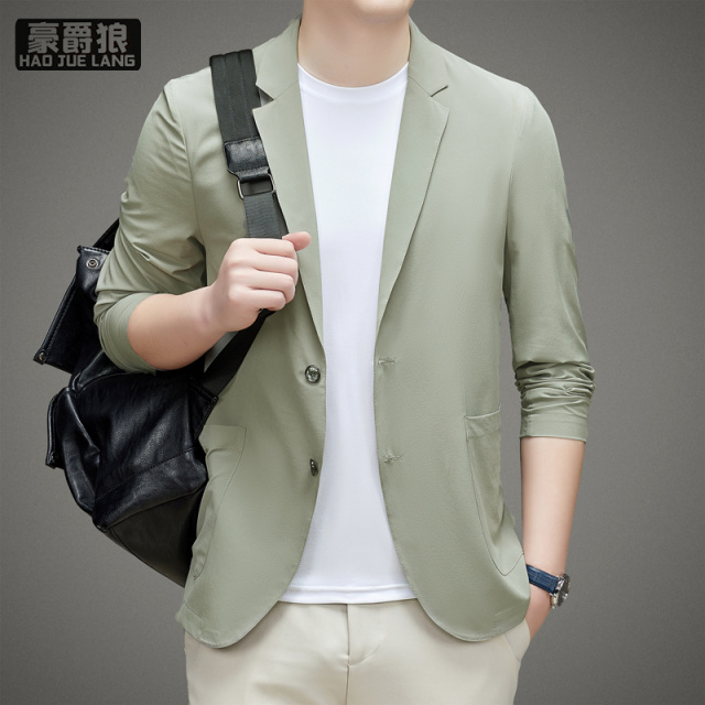 13722806.冰丝弹力防晒衣男士轻薄款西装春夏季西服通勤商务休闲外套