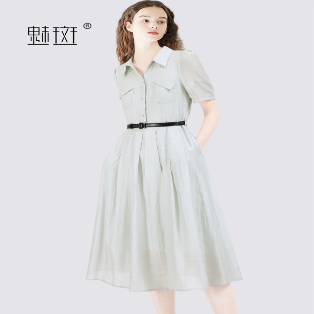 13721514.魅斑短袖衬衫连衣裙裙子