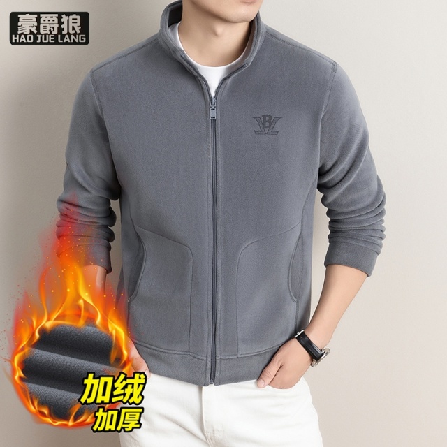 13722877.摇粒绒立领开衫卫衣男春秋休闲双面奥粒绒防风内胆抓绒外套