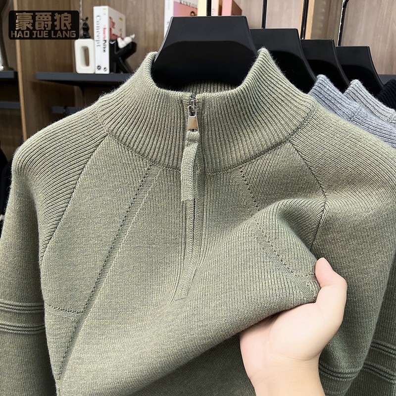 13722794.慵懒风半拉链立领毛衣男针织衫高级感保暖打底衫加厚款立领毛线衣