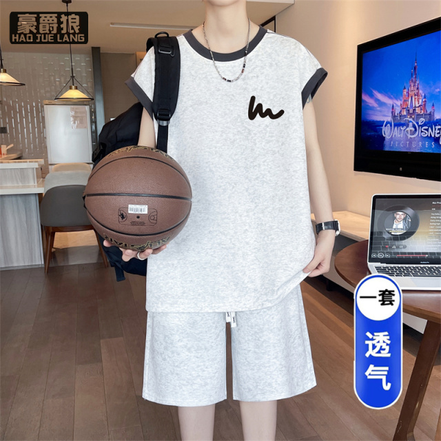 13722850.青少年男装一套搭配帅气夏季运动背心短裤套装男孩初中生无袖t恤