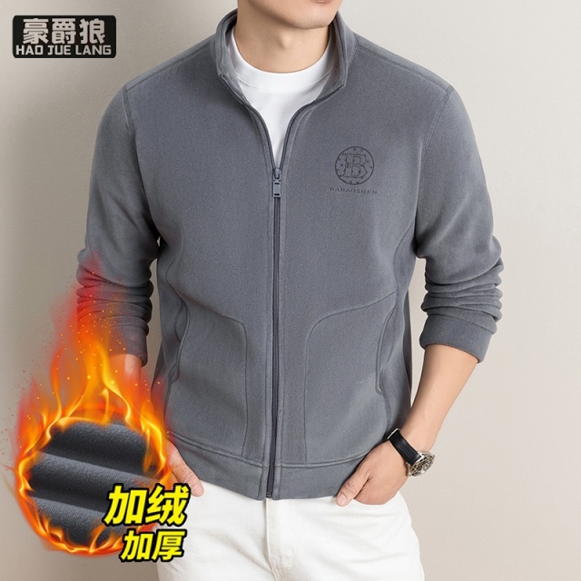 13722878.新款奥粒绒外套男加厚秋冬款休闲高端夹克衫抓绒保暖卫衣男