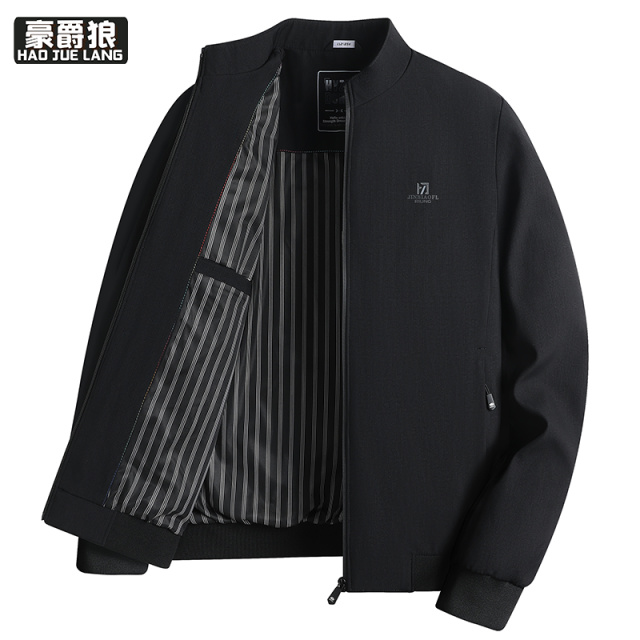 13722803.春秋季新款男士立领中老年爸爸装夹克高端休闲父亲上衣外套